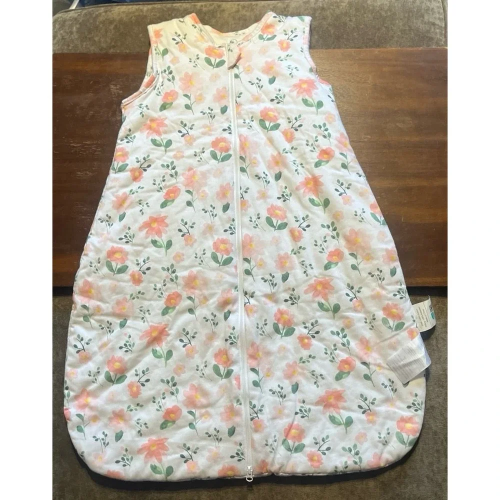 Oeko Tex Cotton Quilted Sleep Sack Floral Pink Peach 6-12 Months
